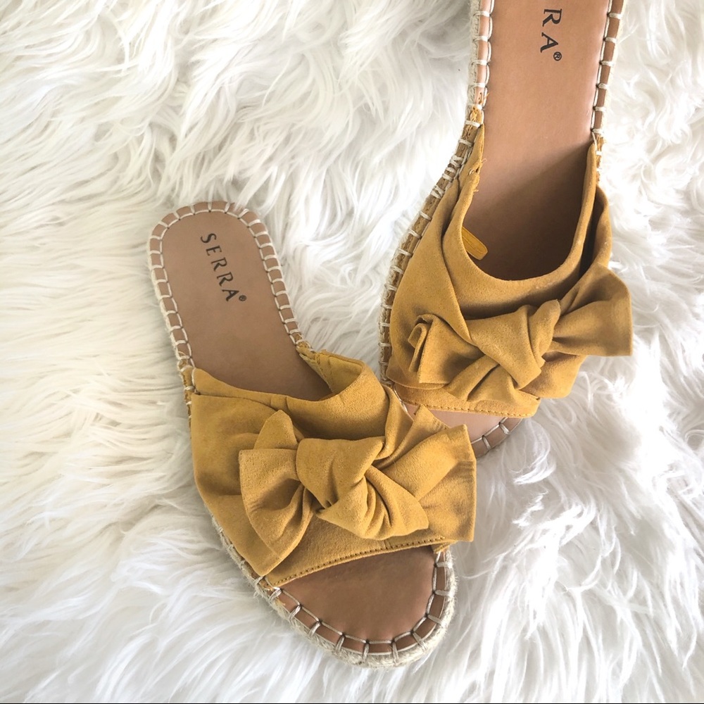{ SERRA } Mustard Yellow Bow Sandals